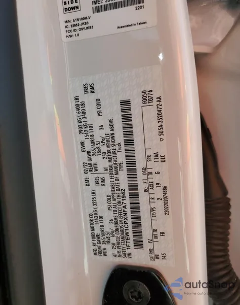 2022 Ford F150 Supercrew из США, поврежденный, VIN 1FTEW1CPXNFA71942